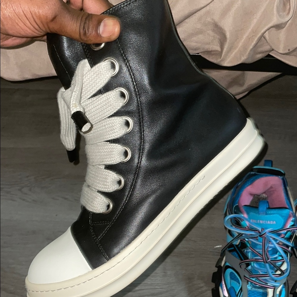 Rick Owens Black and White High-Top Sneakers
